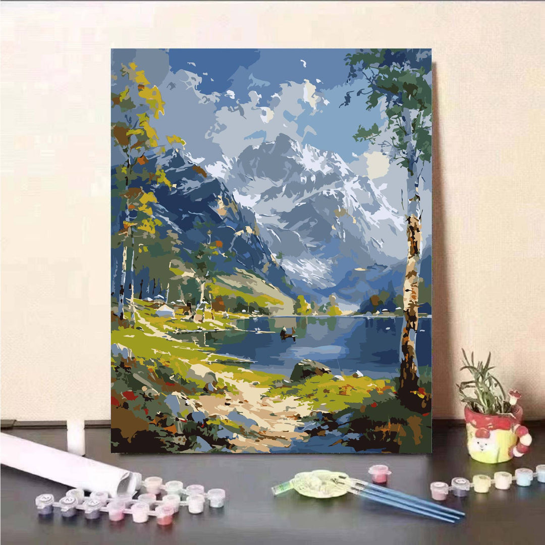 Scenic Mountain Lake Paint by Numbers Kit Bowlift