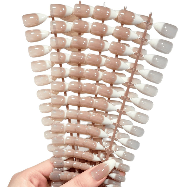 Elegant Gradient French Tip Press-On Nails Bowlift