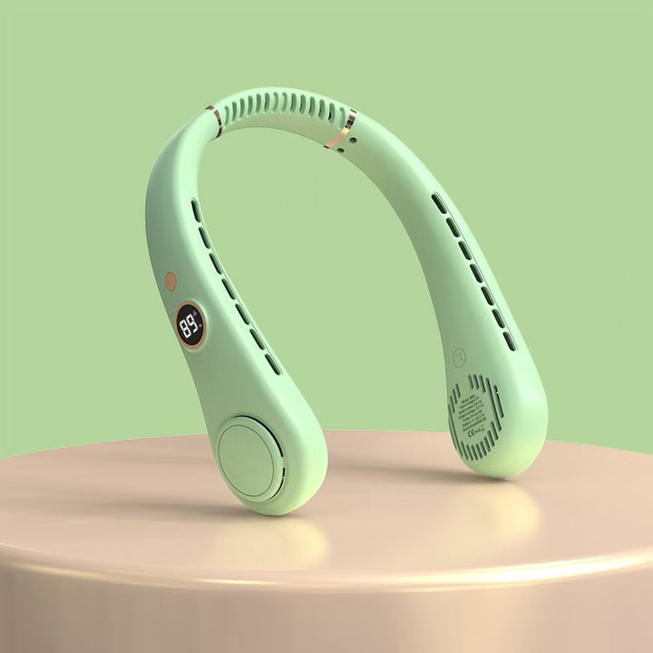 Cooling wearable bladeless neck fan with LED display and dual air outlets Bowlift