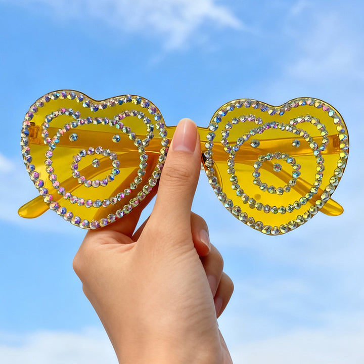 Heart-Shaped Rhinestone Sunglasses Bowlift