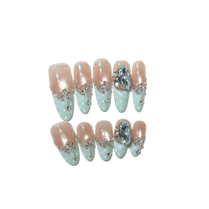 Elegant Decorative Press-On Nail Set with Gemstone Accents Bowlift