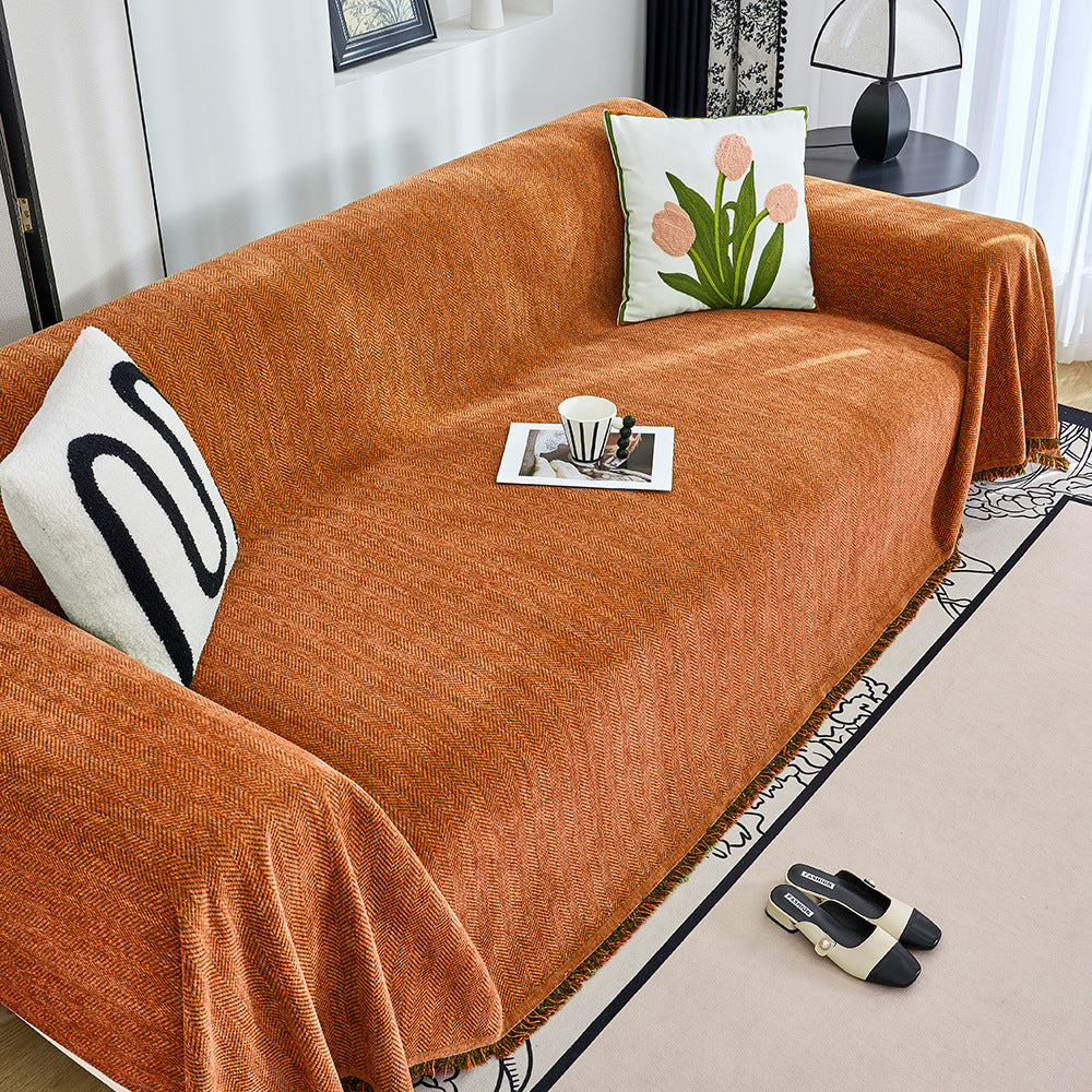 Textured Herringbone Pattern Sofa Throw Blanket