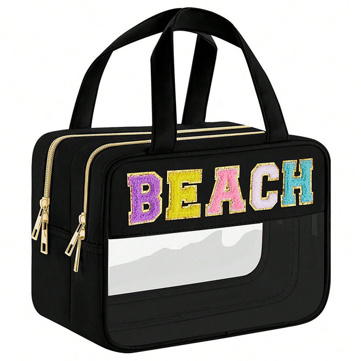 Transparent cosmetic organizer bag with double zipper Bowlift