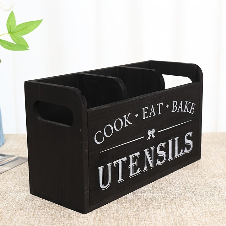 Rustic Farmhouse Kitchen Utensil Organizer Crate with Triple Compartments Bowlift