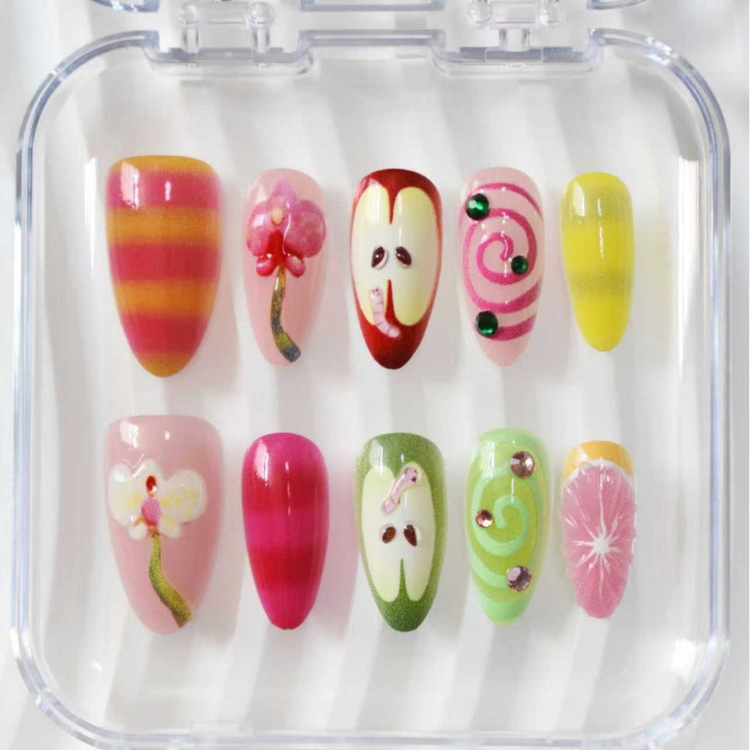Decorative 3D Floral Press-On Nail Extensions Bowlift