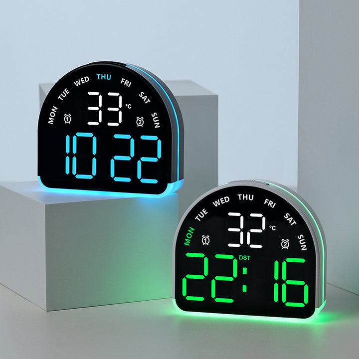 Digital alarm clock with temperature and day of the week display Bowlift