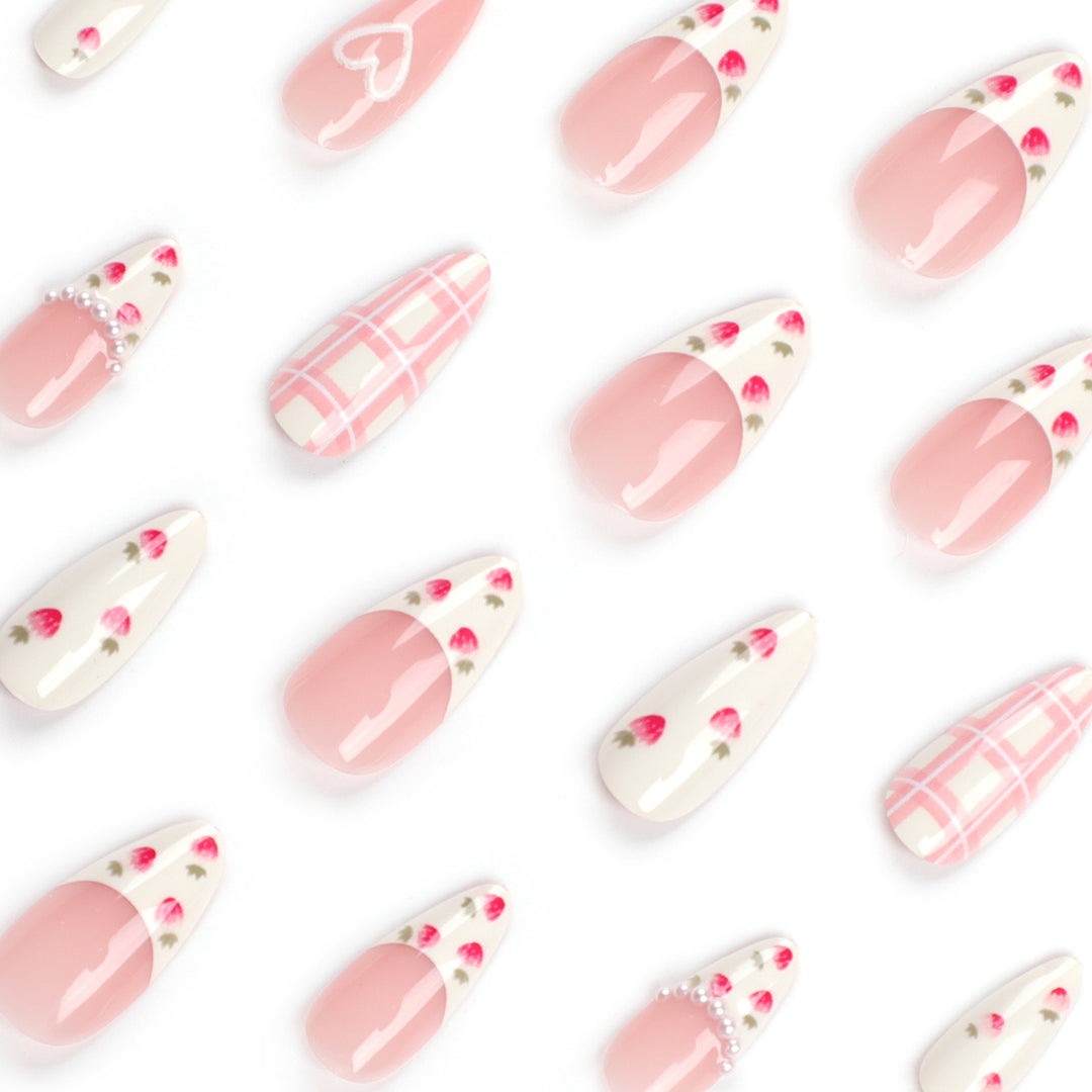 Artistic Heart and Floral Press-On Nail Extensions Bowlift