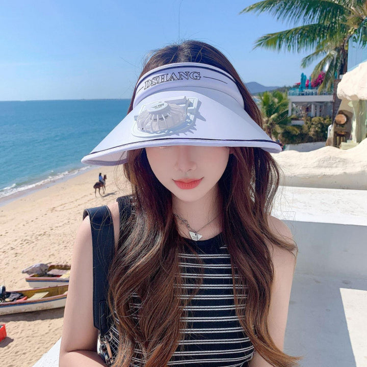 Sun protection visor with quiet rechargeable mini fan and adjustable neoprene seat Bowlift
