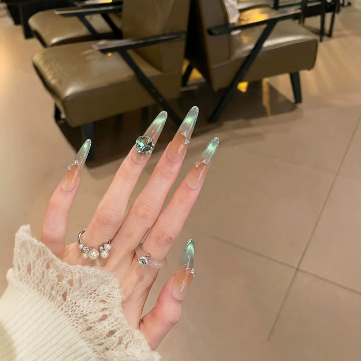 Elegant Stiletto Press-On Nail Art Set with Jewel Accents Bowlift