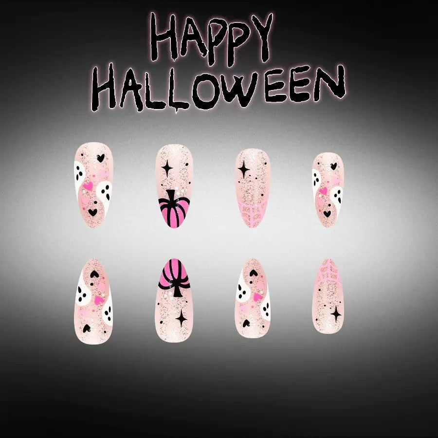 Nail art set with creative Halloween design and glitter Bowlift