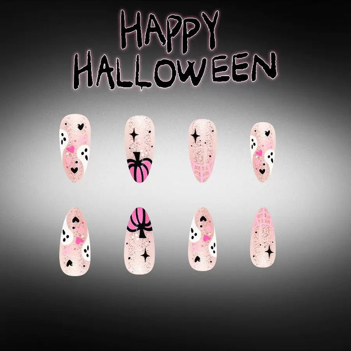 Nail art set with creative Halloween design and glitter Bowlift