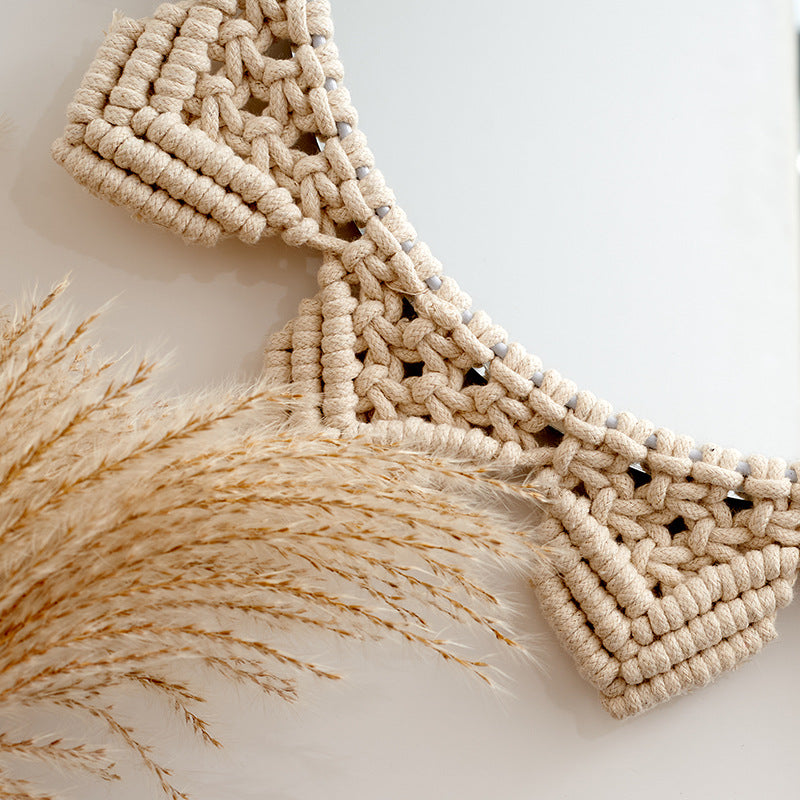 Decorative Macramé Wall Mirror with Floral Design Bowlift