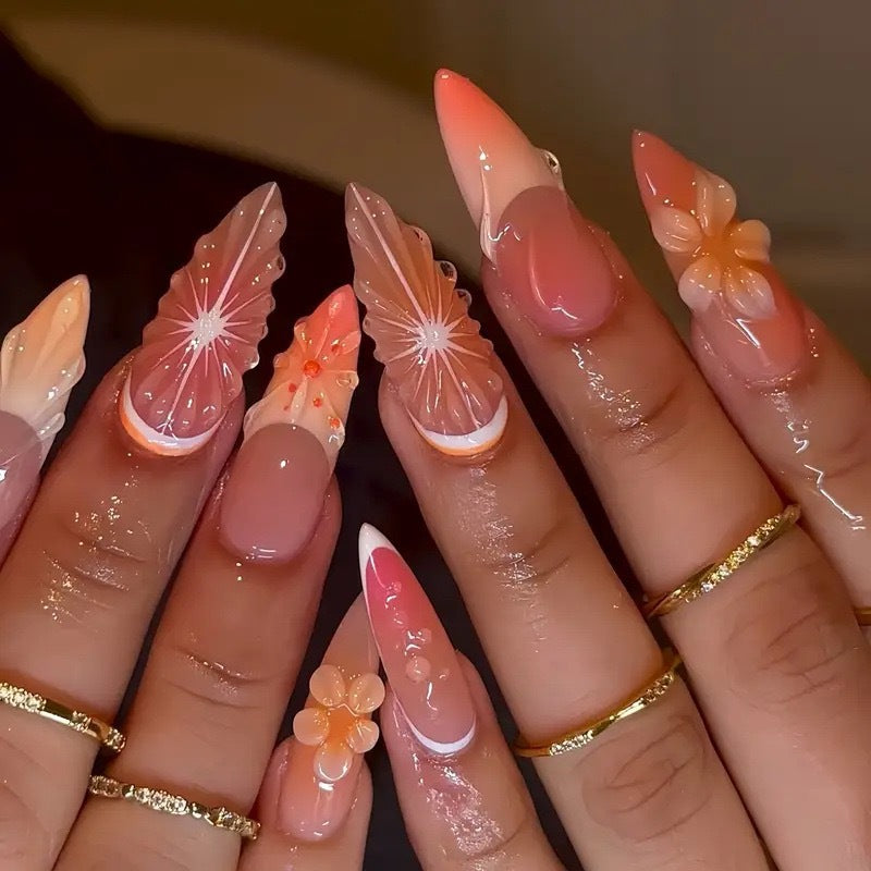 Artistic Floral Stiletto Nail Enhancements Bowlift