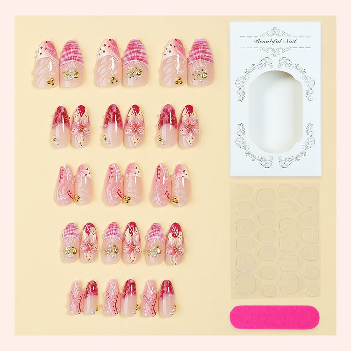 Creative nail art set with romantic flower pattern and sparkling accents Bowlift