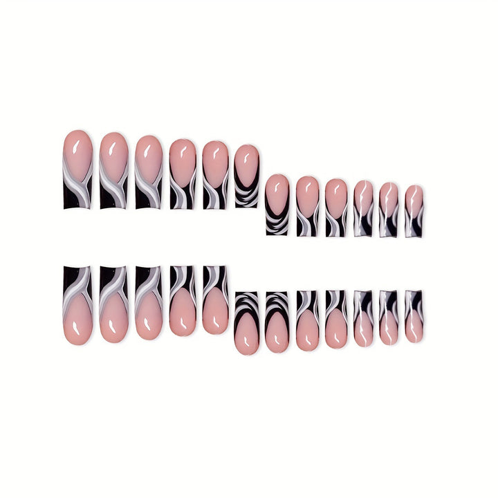 Artistic Press-On Nail Extensions with Marble Design Bowlift