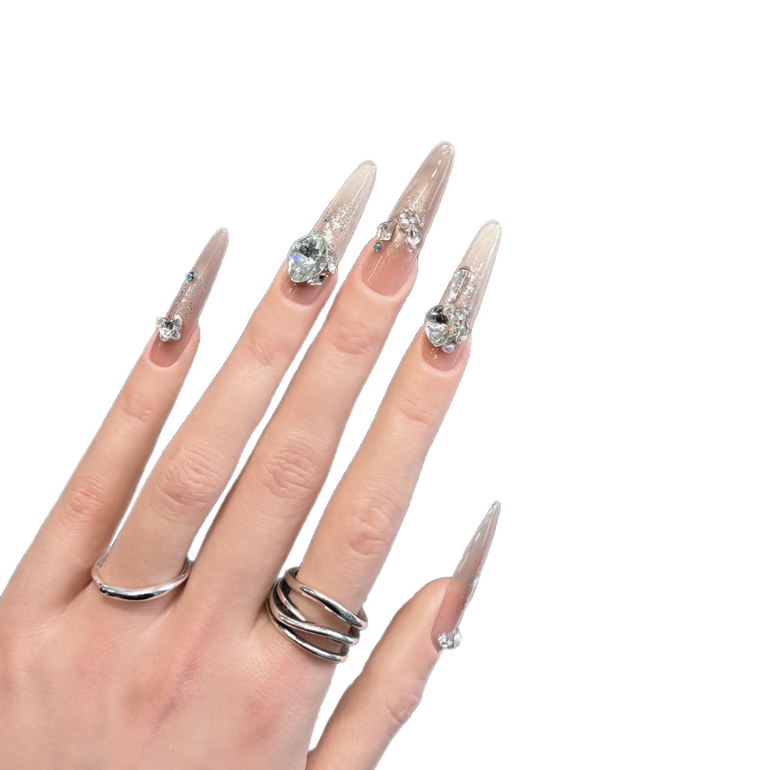 Glamorous Stiletto Press-On Nail Tips with Crystal Embellishments Bowlift