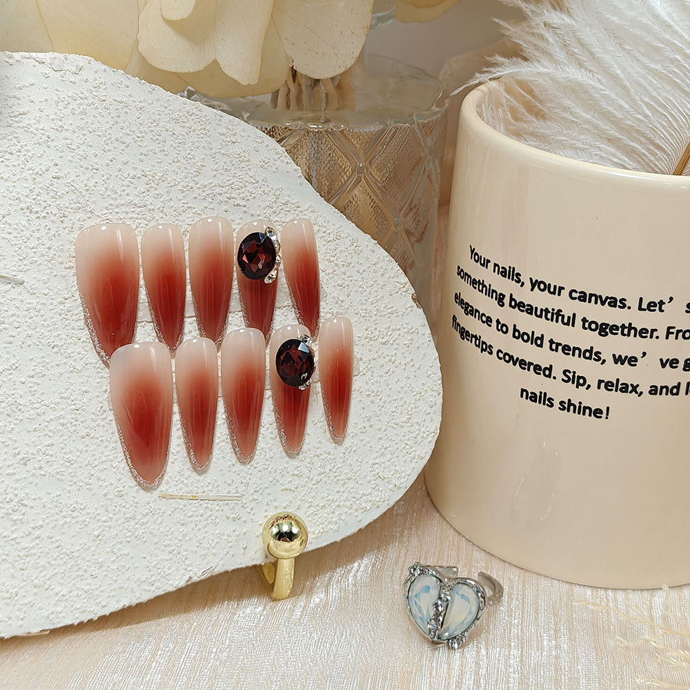 Glittering artificial nails with elegant tip design and crystal decoration Bowlift