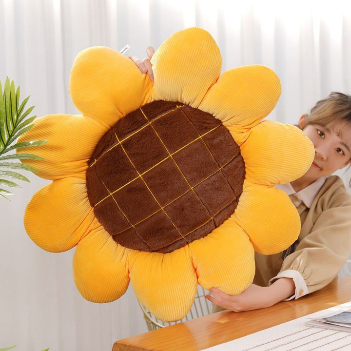 Plush Sunflower Decorative Throw Pillow with Corduroy Petal Edges Bowlift