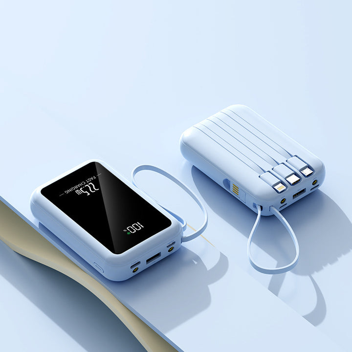 Portable power bank with integrated digital display and versatile cable system Bowlift