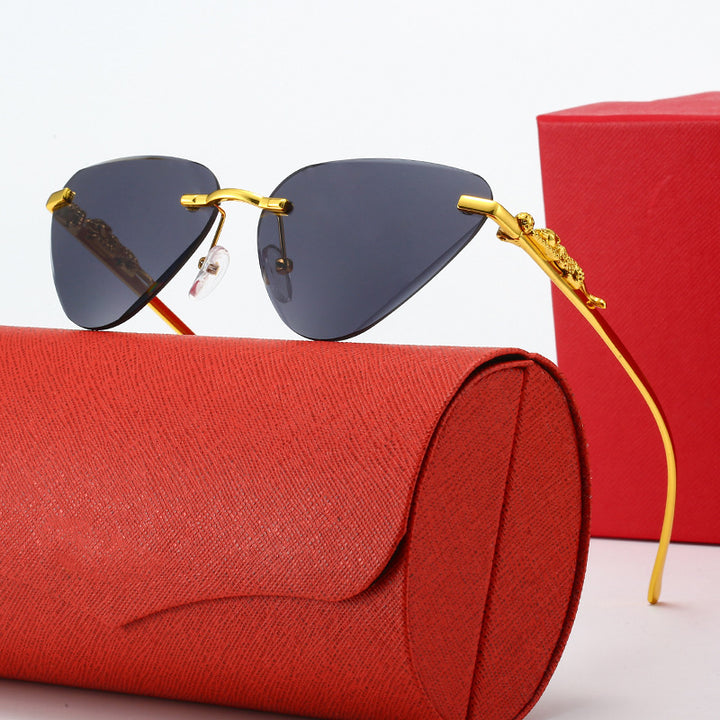 Women's Designer Sunglasses with Creative, Triangular Frame and Elegant Gold Accents Bowlift