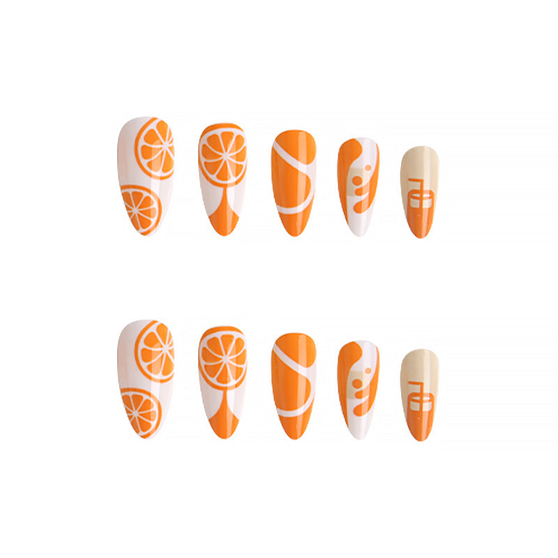 Artificial Nail Set with Fruity Orange Design Bowlift