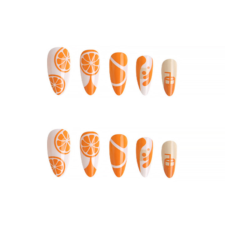 Artificial Nail Set with Fruity Orange Design Bowlift