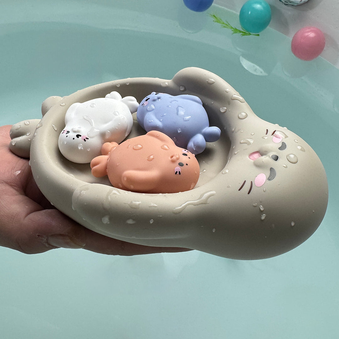 Unisex Bath Fun Toy Set with Cute Hippopotamus Figures Bowlift