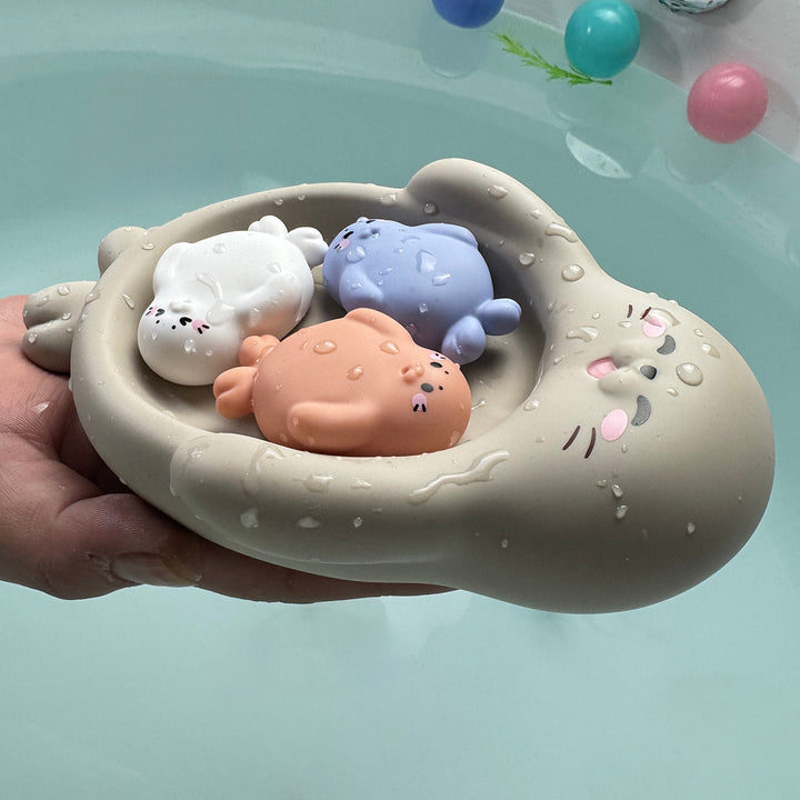 Unisex Bath Fun Toy Set with Cute Hippopotamus Figures Bowlift