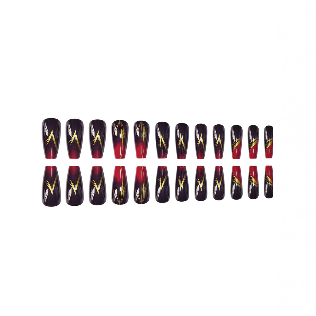 Stylish Press-On Nail Set with Gold Stripe Accents Bowlift
