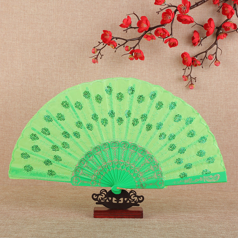 Women's folding fan with artistic decorations Bowlift