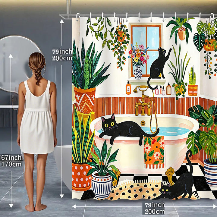 Cat-Themed Bathroom Shower Curtain Bowlift