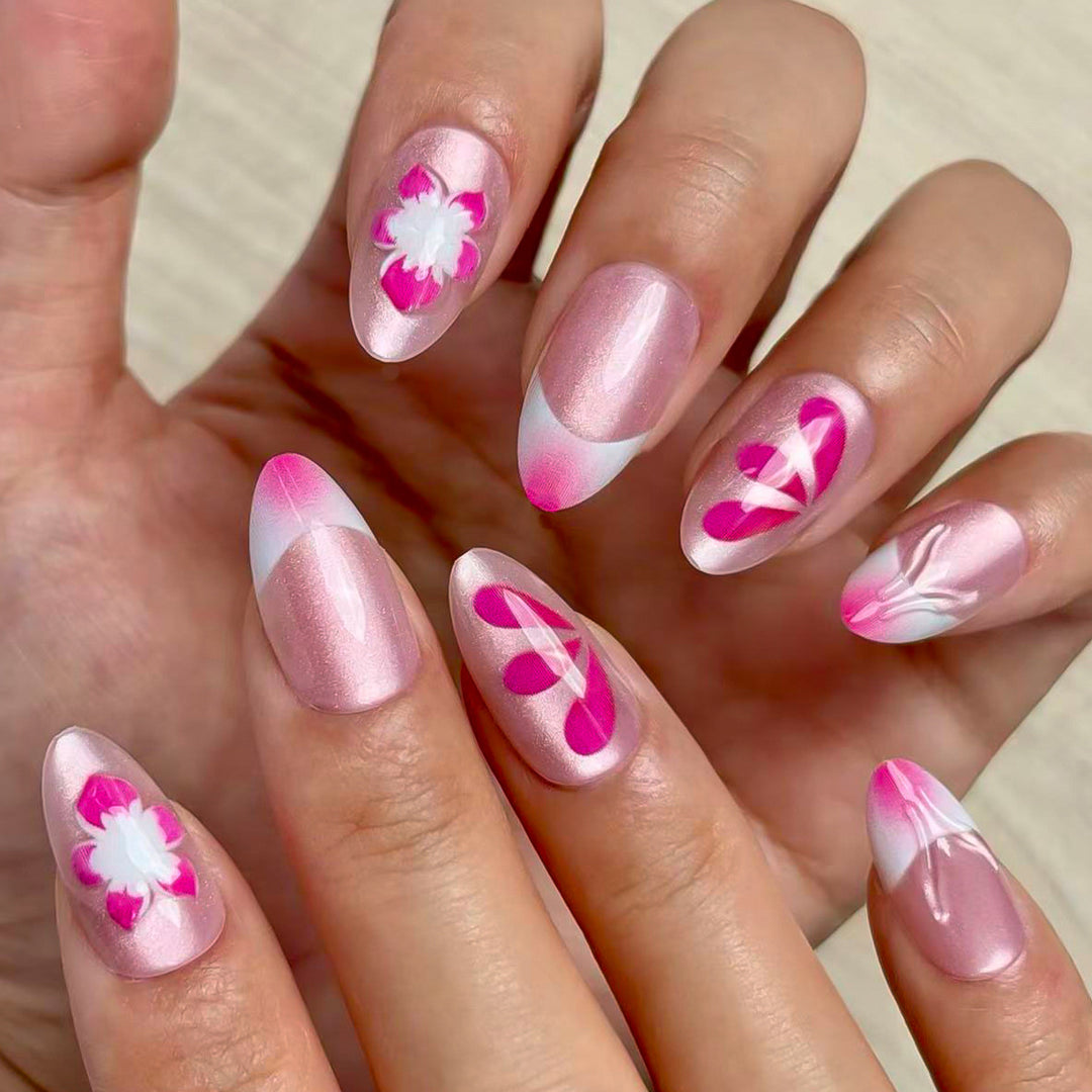Artistic Floral Design Press-On Nail Set Bowlift