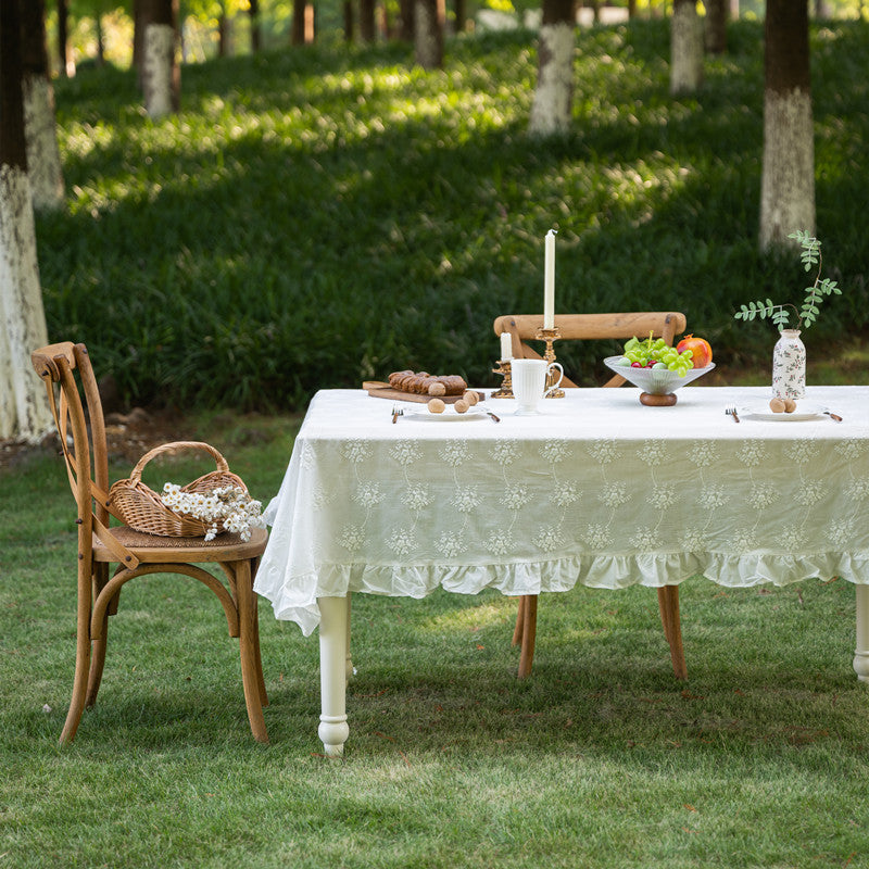 Elegant Embroidered Ruffled Tablecloth