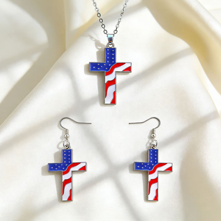 Women's patriotic jewelry set flip-flop pendant necklace and earrings with enamel and crystal embellishment Bowlift