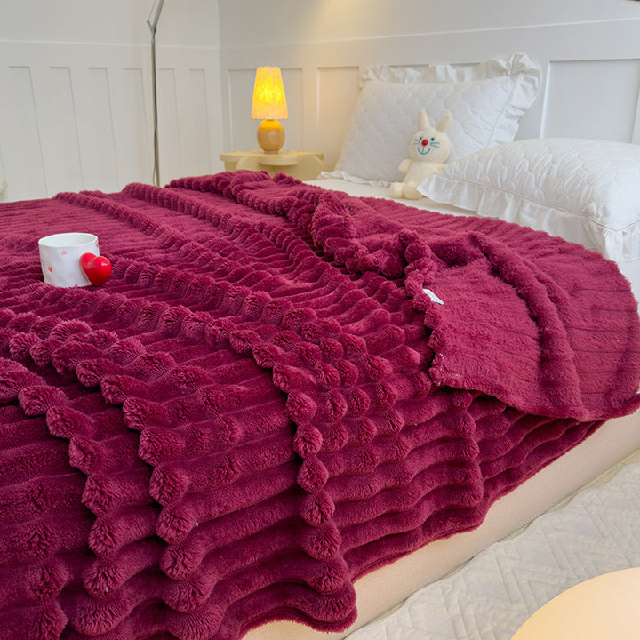 Women High-pile Cozy Blanket with Wave Pattern Bowlift