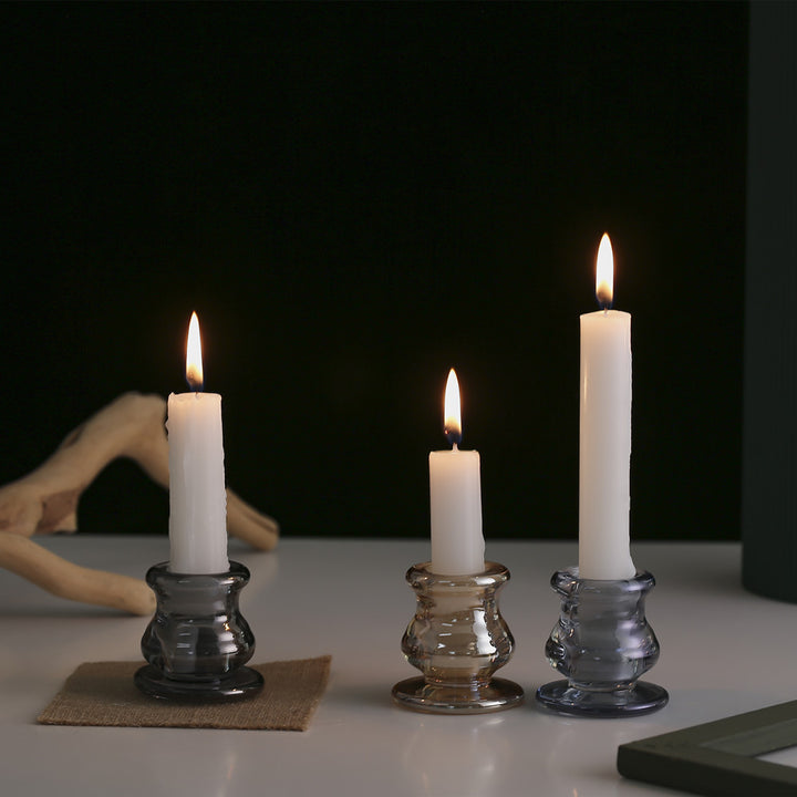 Handblown Smoky Glass Taper and Short Pillar Candle Holder Bowlift