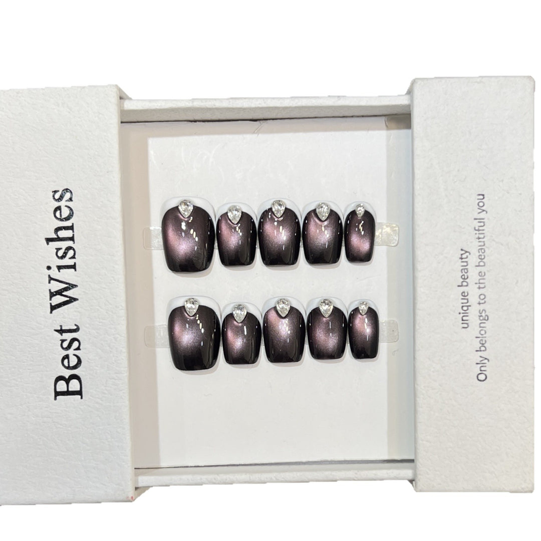 Elegant Gel Press-On Nail Set with Rhinestone Details Bowlift