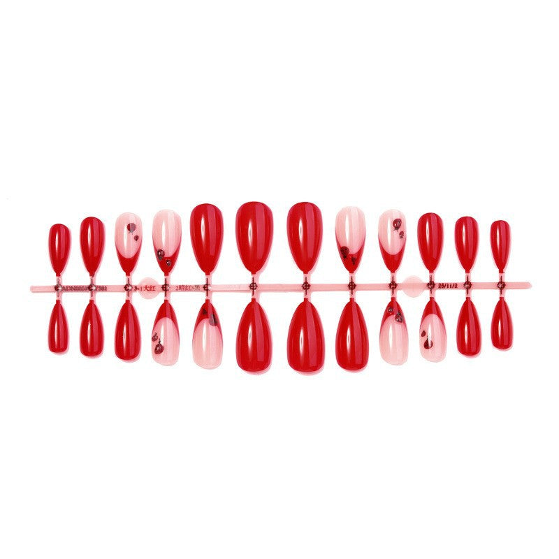 Whimsical Press-On Nail Set with Ladybug and Glossy Finish Bowlift