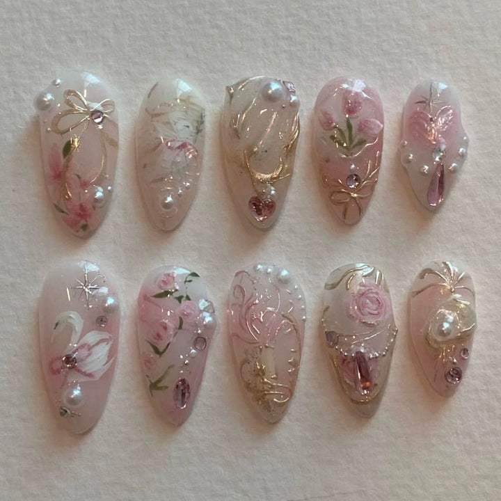 Floral Art Press-On Nail Set Bowlift