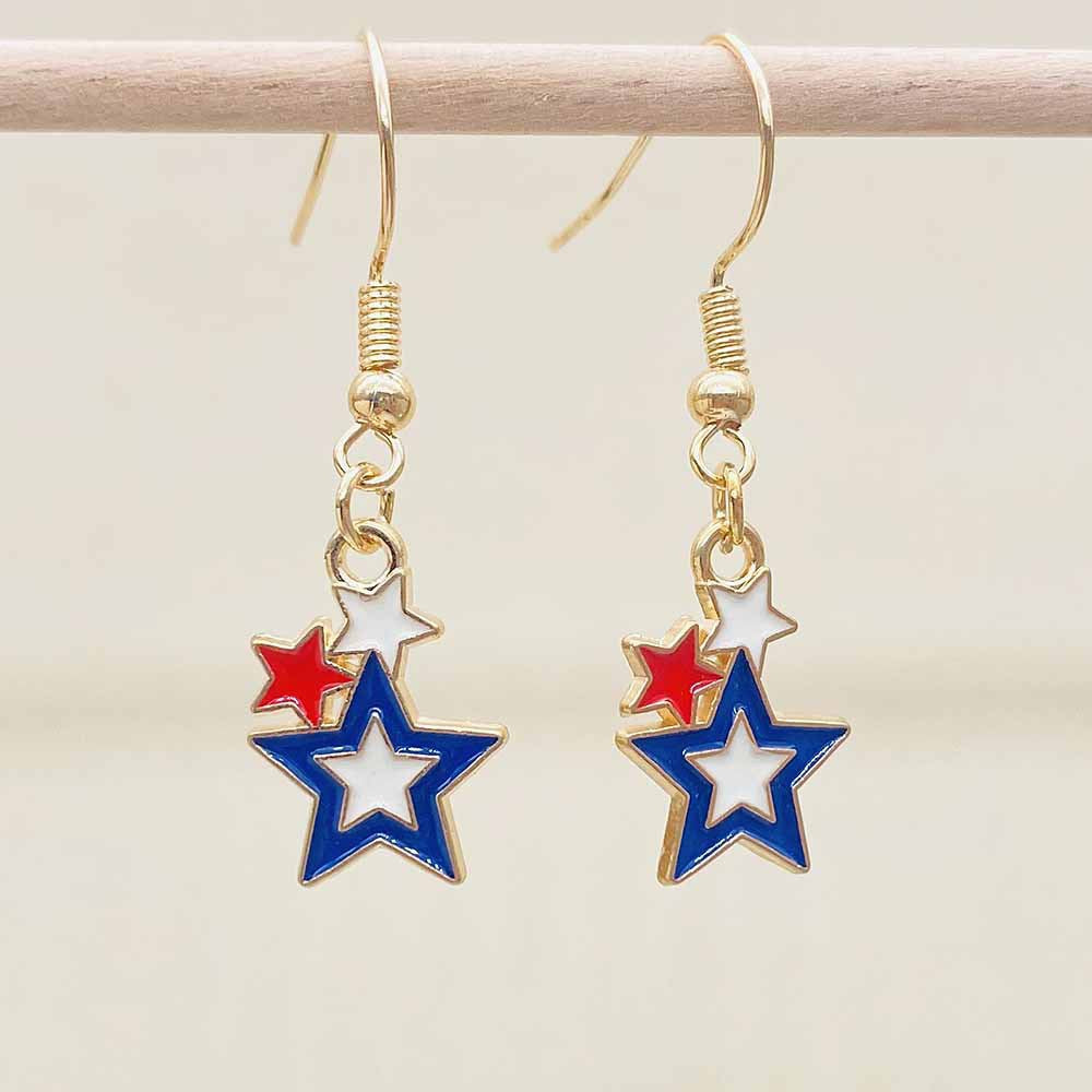 Women's Independence Day patriotic enamel flag dangle earrings with hypoallergenic fishhook wires Bowlift