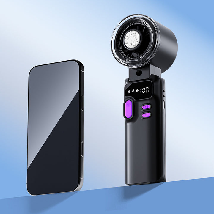 Cooling rechargeable handheld digital display misting mini fan with adjustable tilt and USB-C charging Bowlift