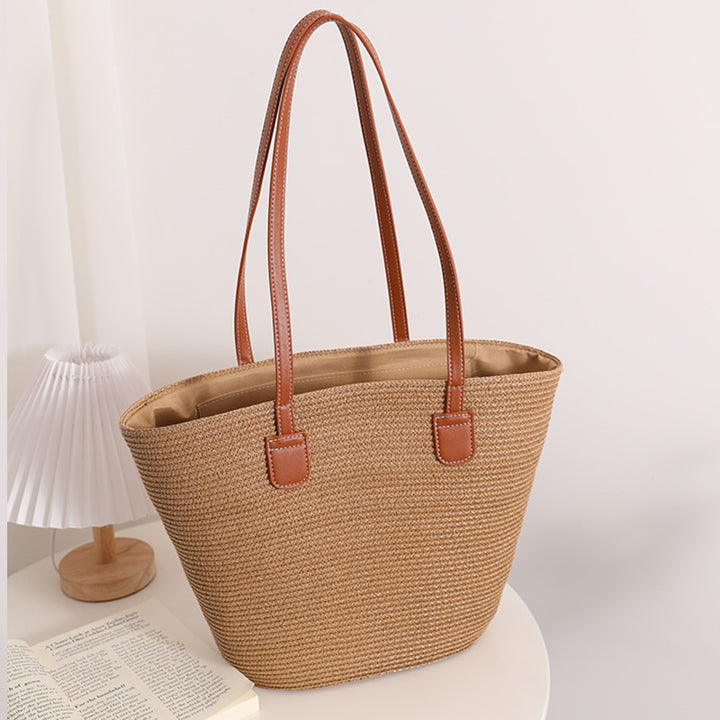 Elegant Bast Handbag with Leather Handles Bowlift