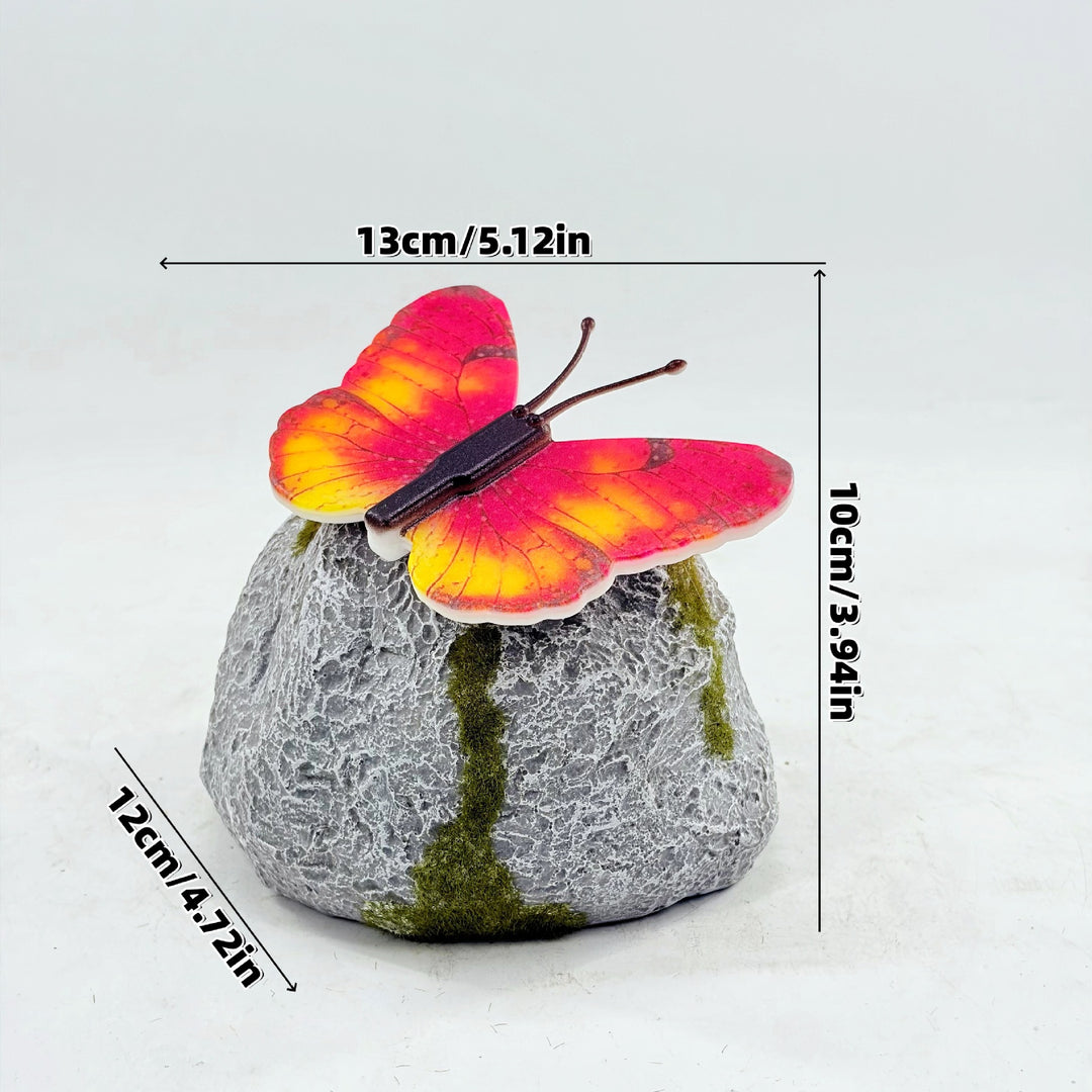 Decorative Solar-Powered Butterfly Perched Stone LED Garden Accent Bowlift