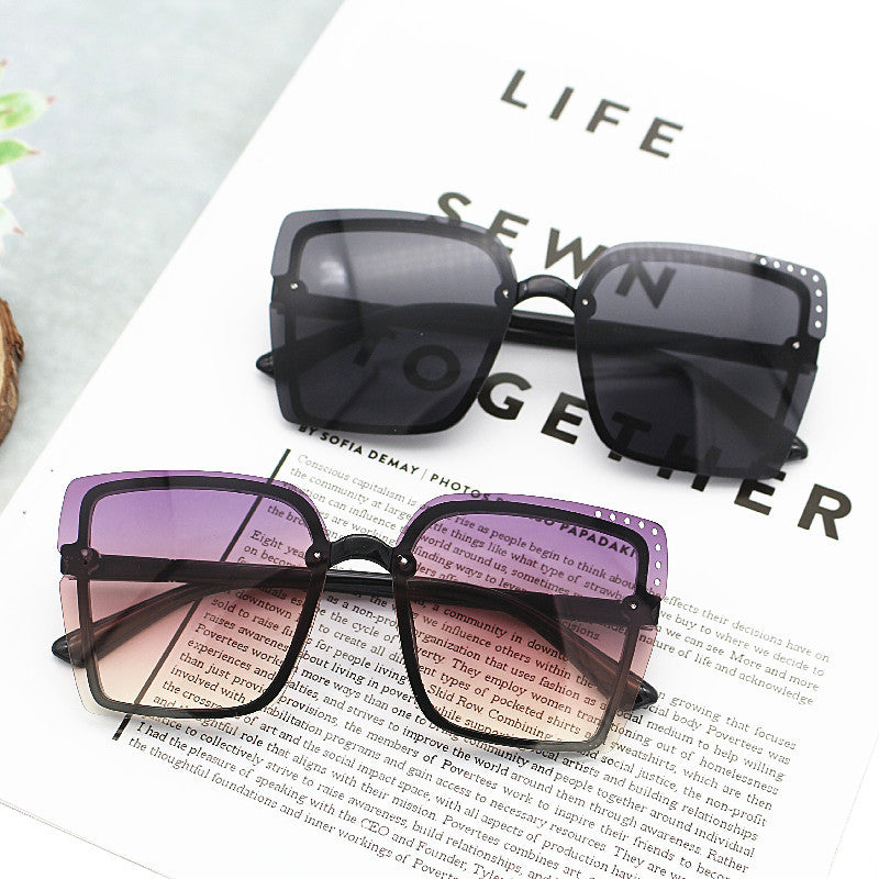 Ladies Square Sunglasses with Sparkling Frame Accents Bowlift
