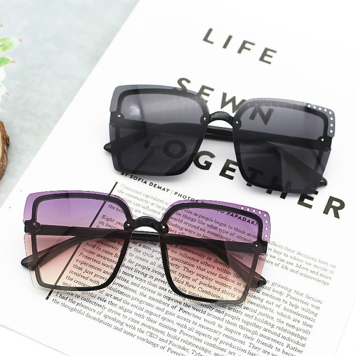 Ladies Square Sunglasses with Sparkling Frame Accents Bowlift