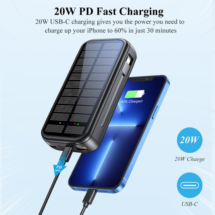 Solar Powerbank with Integrated Fast Charging Function and Usb-C Cable Bowlift