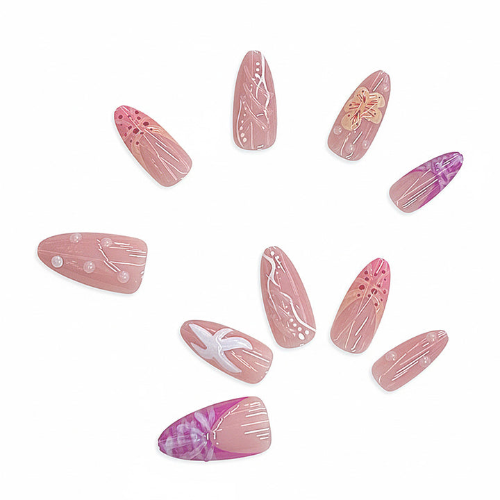 Artistic Floral Press-On Nail Design Bowlift