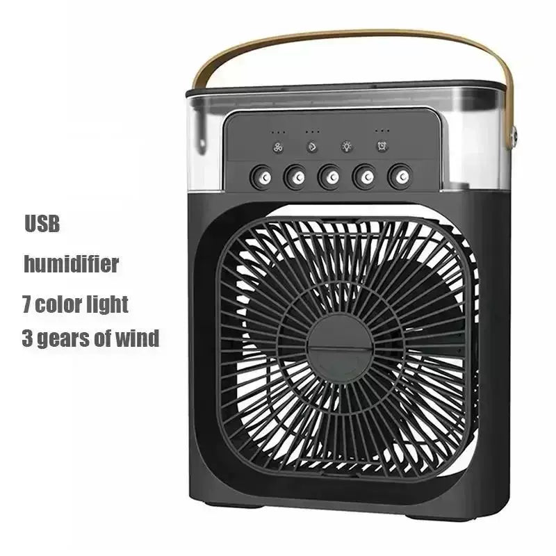 Unisex One Size USB humidifying portable fan with three speed settings, seven-color mood light, removable water tank, and sturdy carrying handle Bowlift