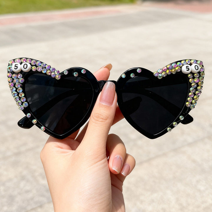 Heart-Shaped Rhinestone-Embellished Sunglasses Bowlift