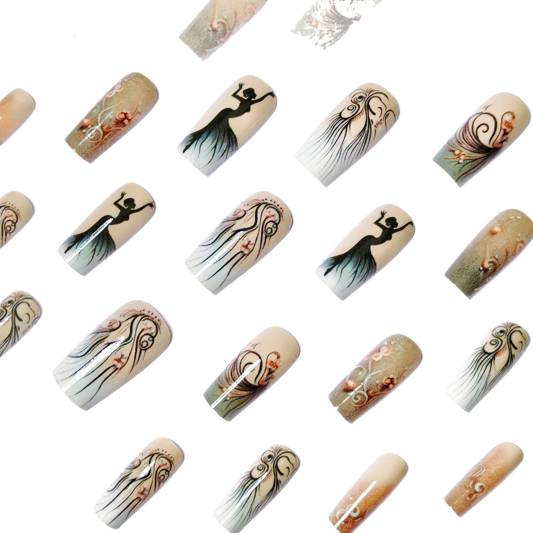 Artificial nails with elegant silhouette and floral accents Bowlift
